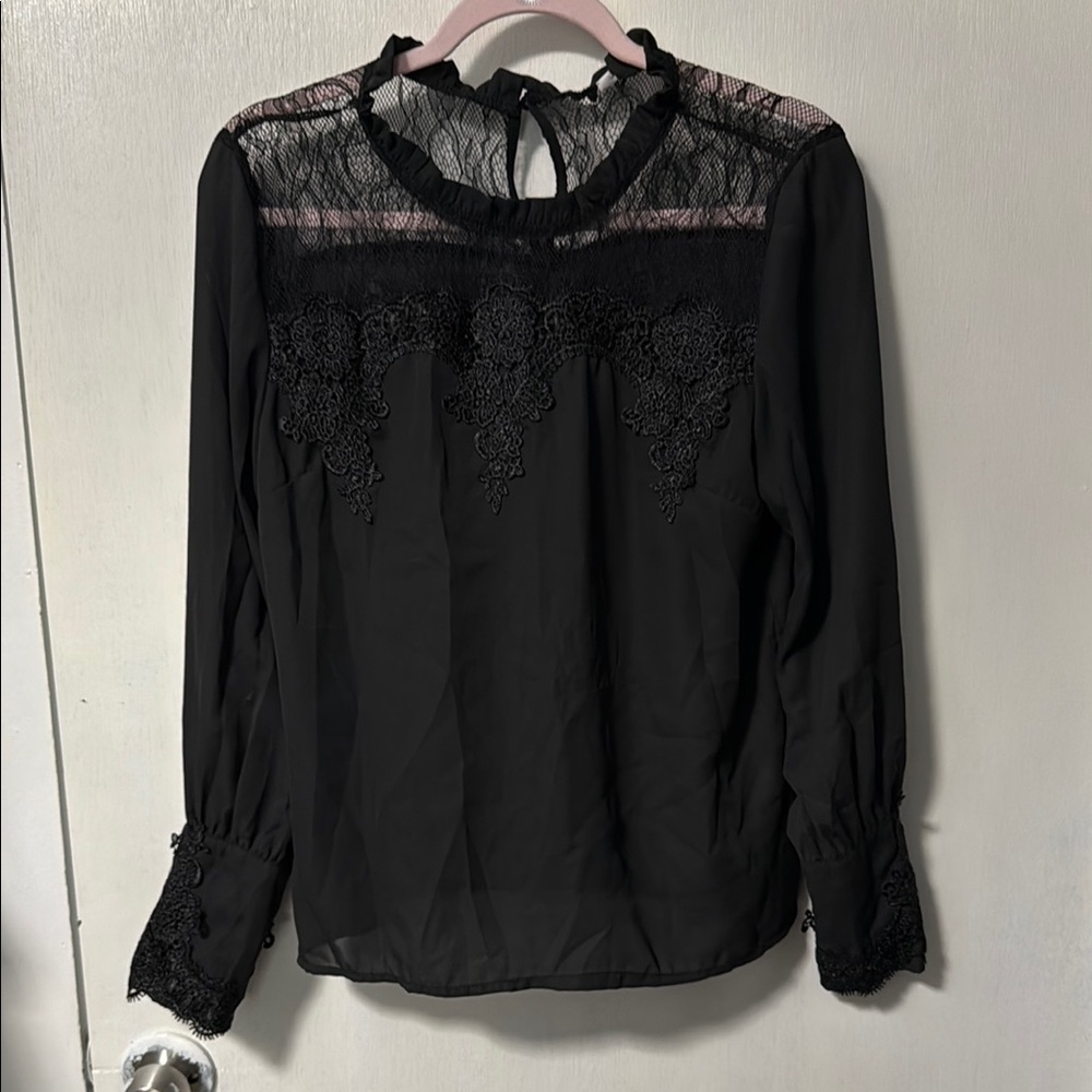 Chic Black Lace Women's Blouse